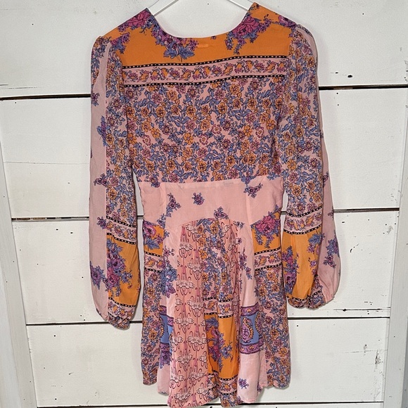 Free People Mixin It Up Long Sleeve Mini Dress Bright Paisley Print - Picture 8 of 14